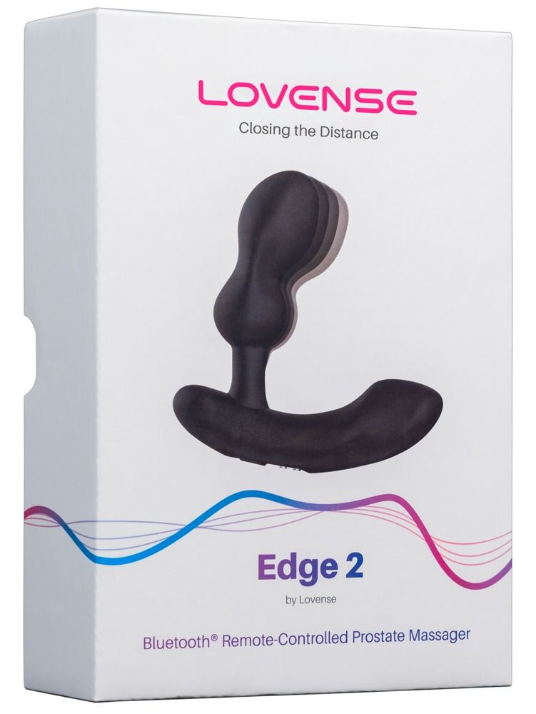 Produktverpackung mit Produktabbildung. Text: LOVENSE, Edge 2, Bluetooth Remote-Controlled Prostate Massager.