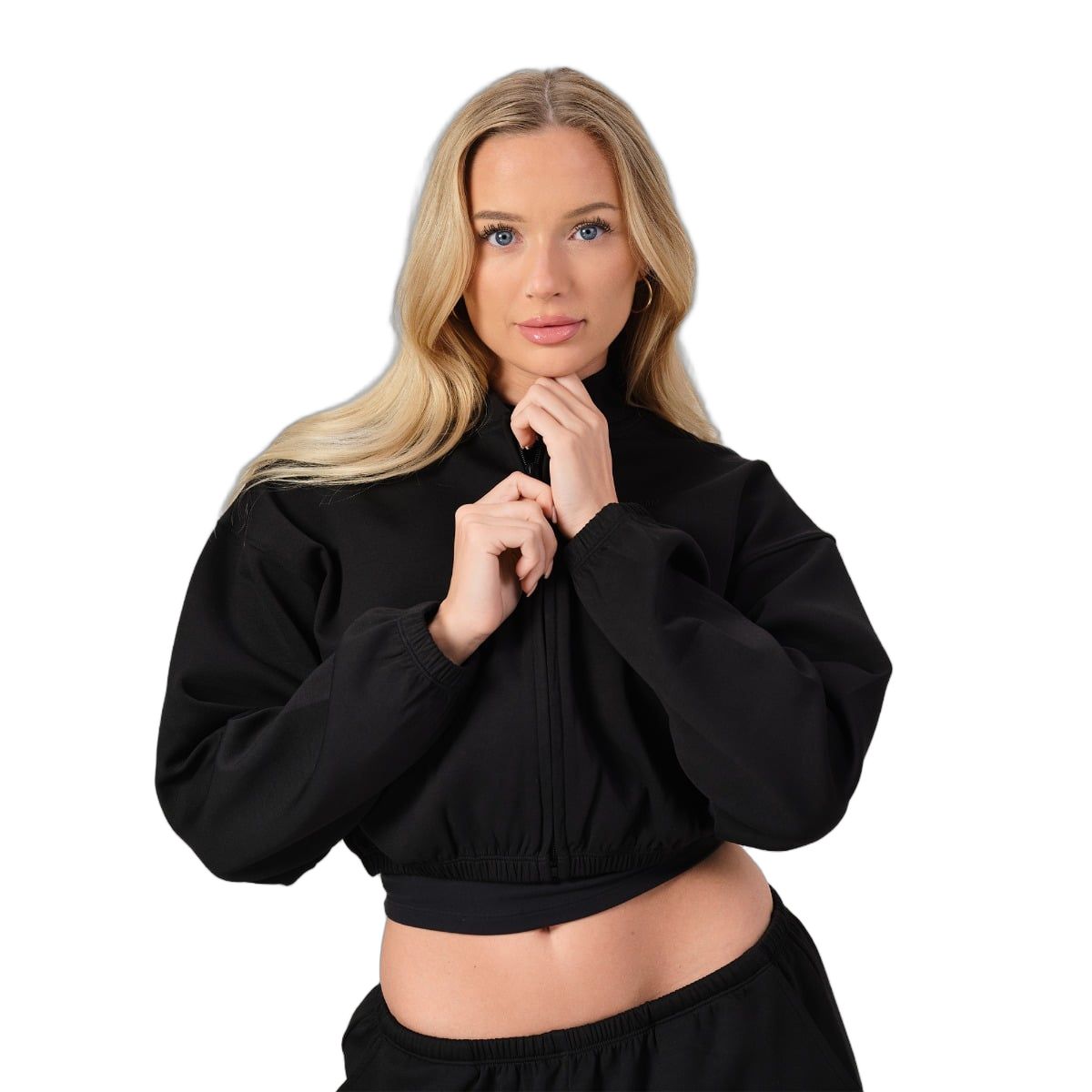 GymBeam Sweatshirt Damen cropped mit Reißverschluss Black