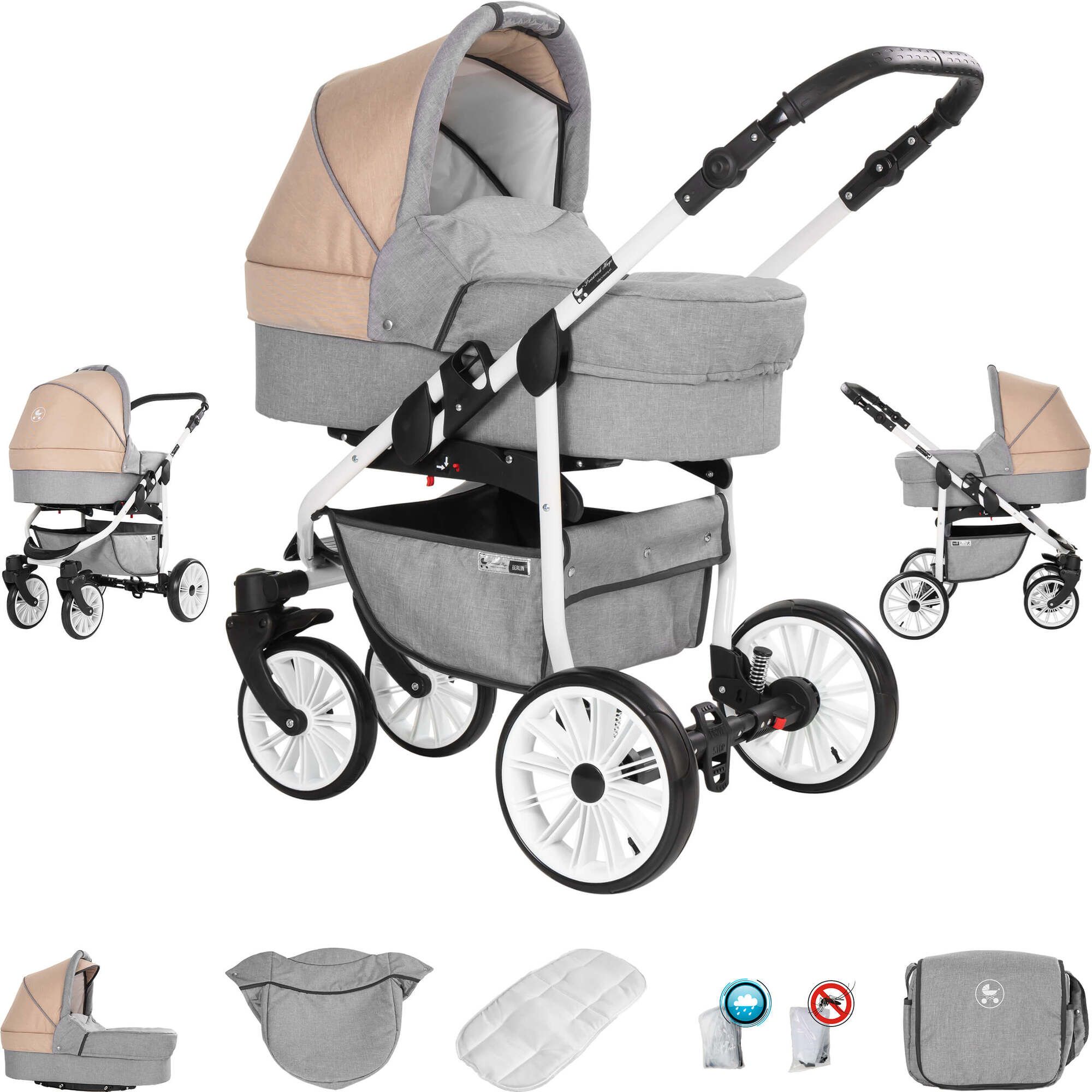 Friedrich Hugo Berlin 4 in 1 Kinderwagen & ISOFIX Luftreifen, Light Grey  and Beige Day 1 St - Shop Apotheke