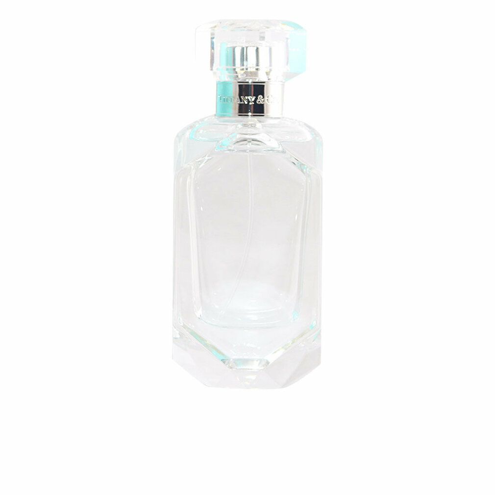 Parfumflakon mit silbernem Verschluss. Klarer Flakon mit Facettenschliff. Auf dem Verschluss steht "Tiffany & Co.".