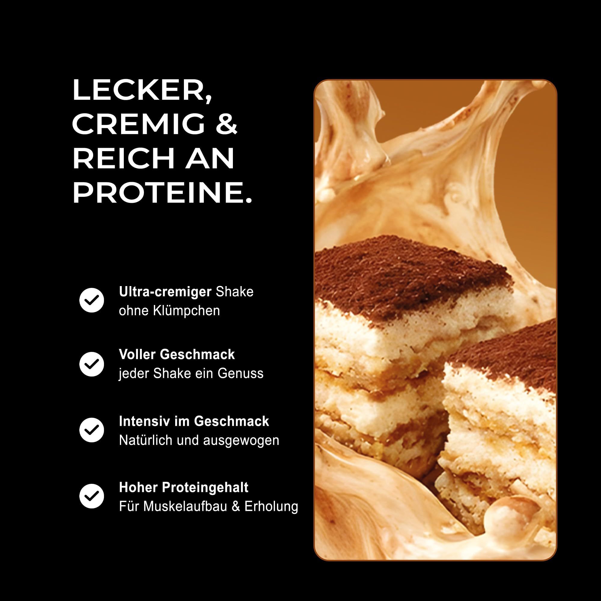 Neosupps Vision Whey Tiramisu Dose mit 25 Portionen, 23g Protein, Made in Germany, mit Tiramisu-Bild.