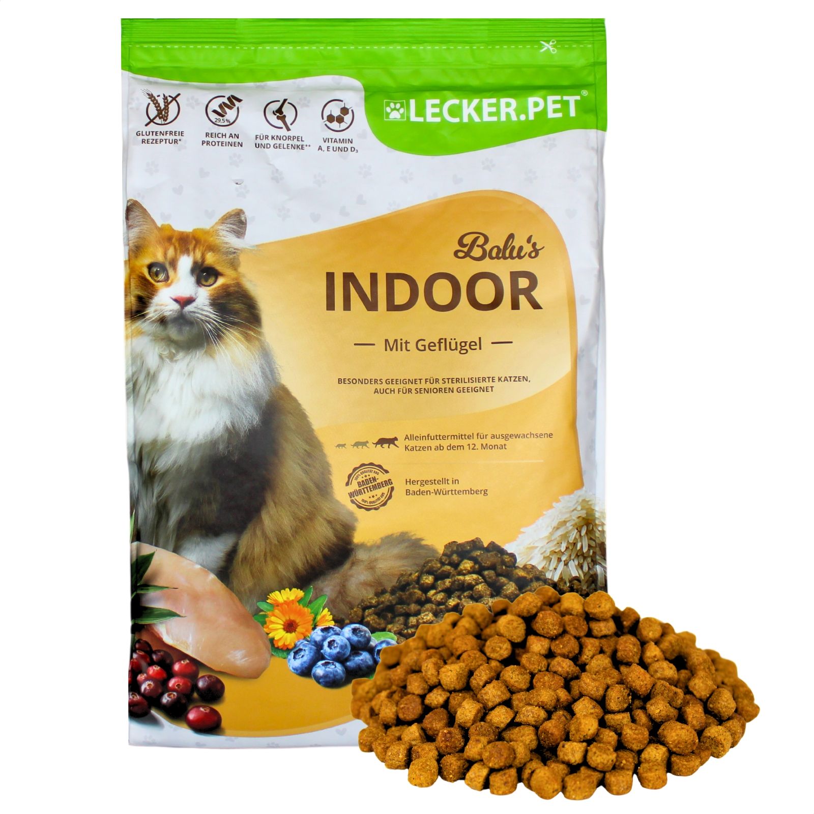 Lecker.Pet® Balu's Indoor Geflügel Katzenfutter Trockenfutter Vollnahrung