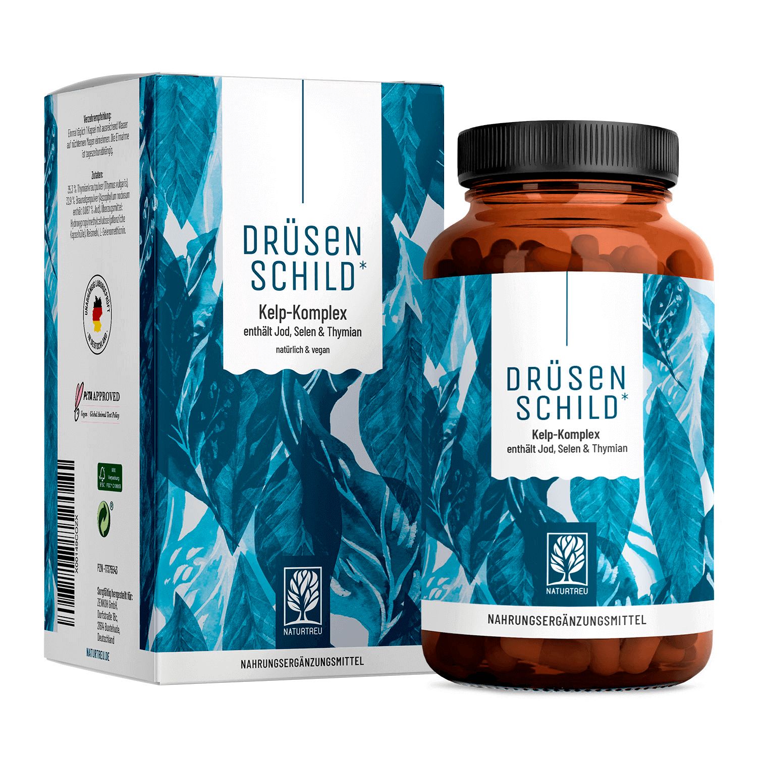 Jod (Kelp) & Selen Komplex mit Thymian - Schilddrüse Kapseln - Drüsenschild - Naturtreu®