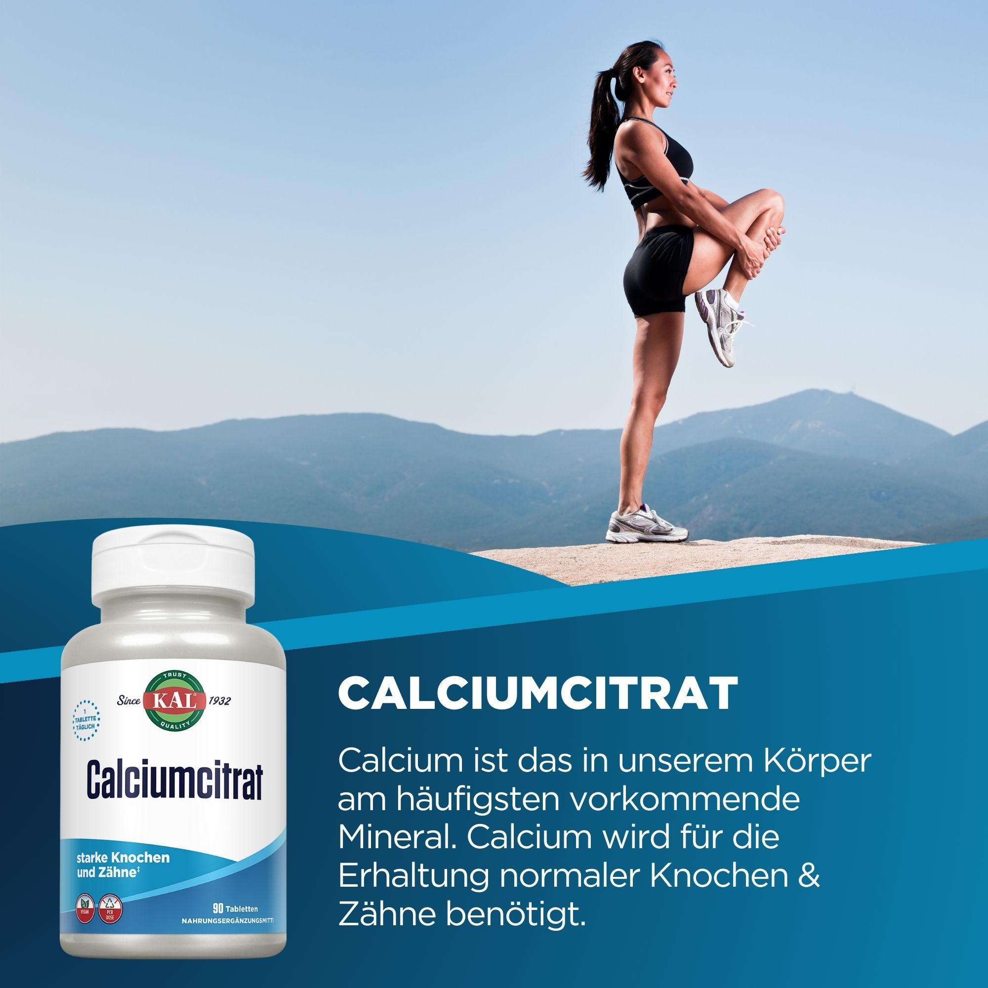 KAL Calciumcitrat Flasche mit 30 Tabletten für starke Knochen und Zähne.