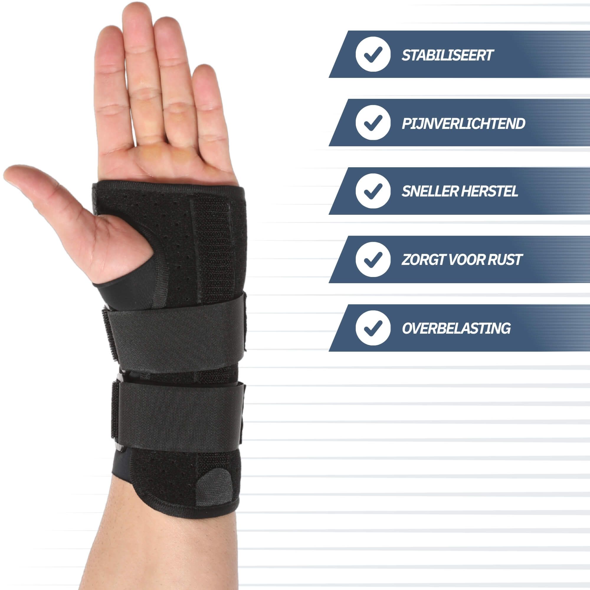 Schwarze Handgelenkbandage mit Klettverschluss und Logo.