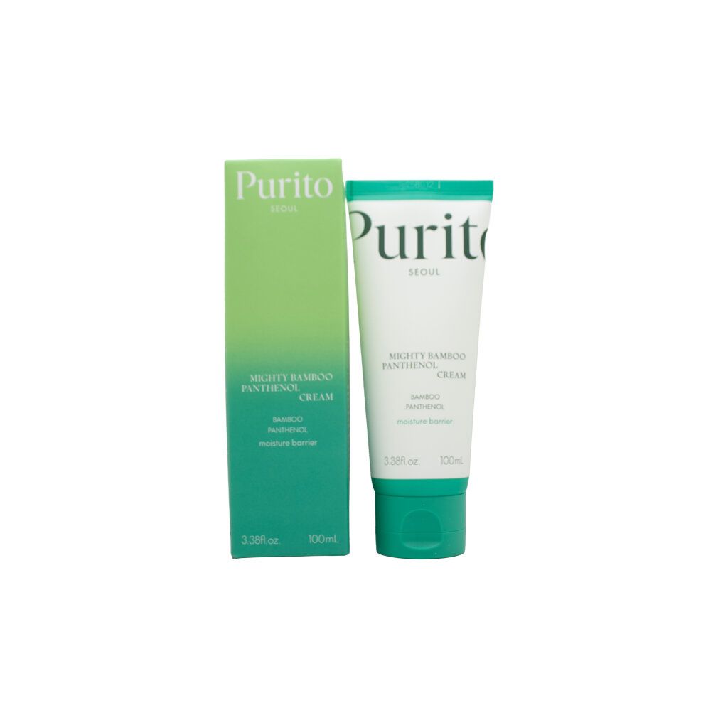 Purito Mighty Bamboo Panthenol Cream Tube und Umverpackung.
