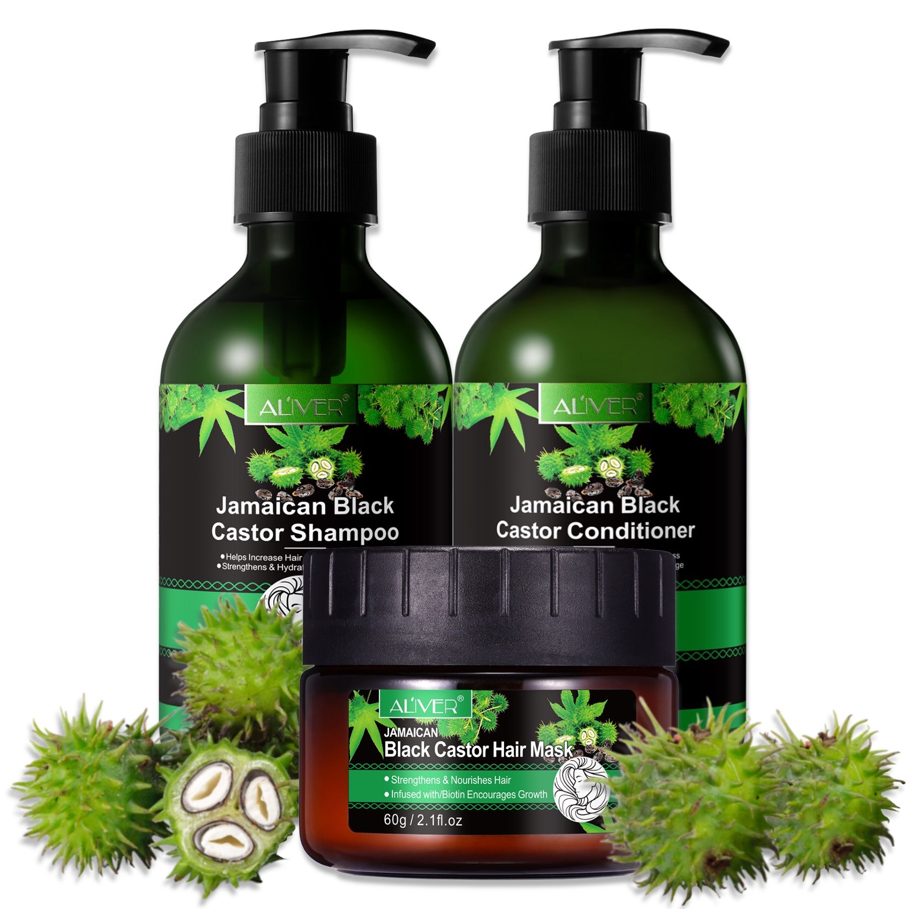 ALIVER Haarpflege-Set Rizinus Shampoo Conditioner Haarmaske für Haarwachstum