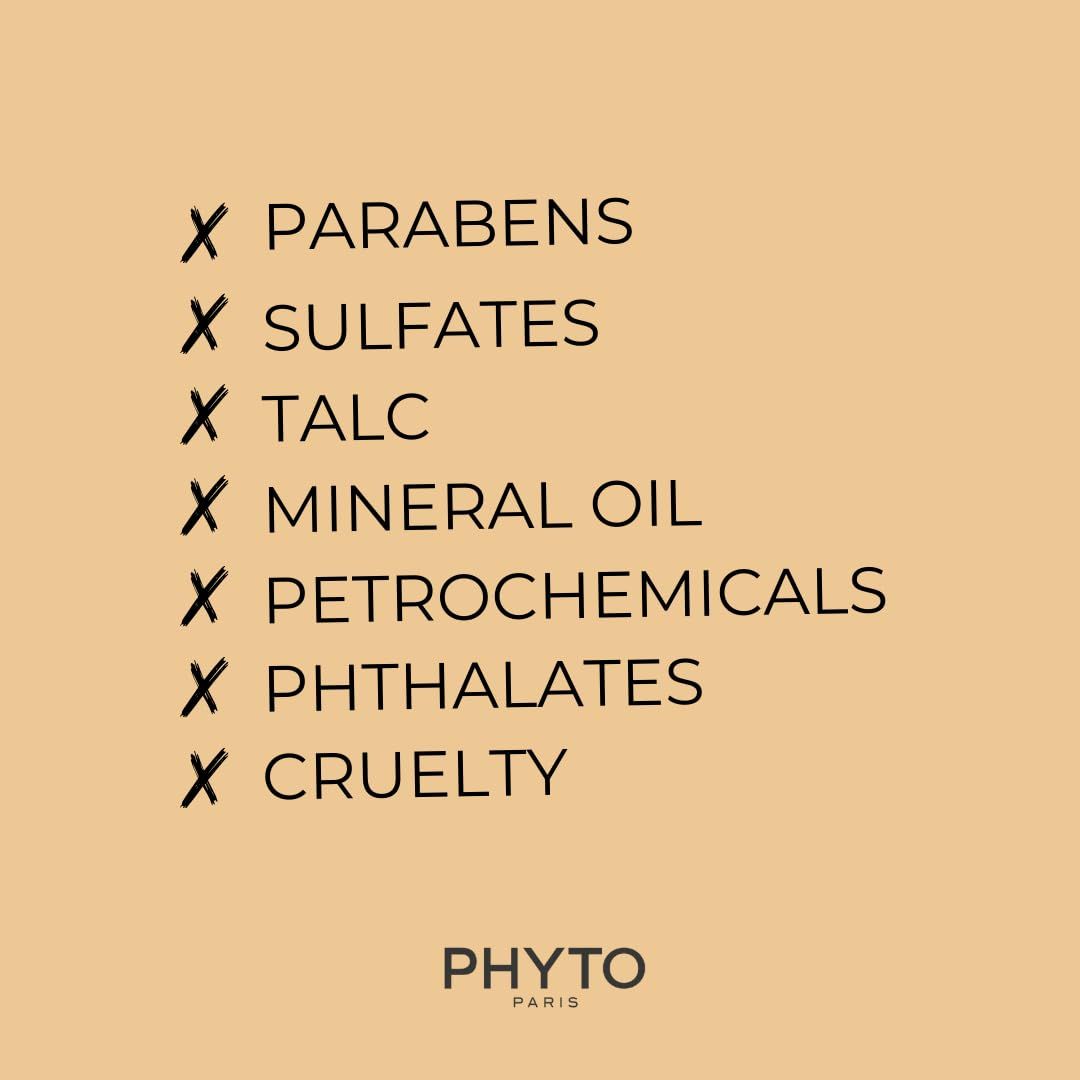 PHYTO PARIS: Frei von Parabenen, Sulfaten, Talk, Mineralöl, Petrochemikalien, Phthalaten.