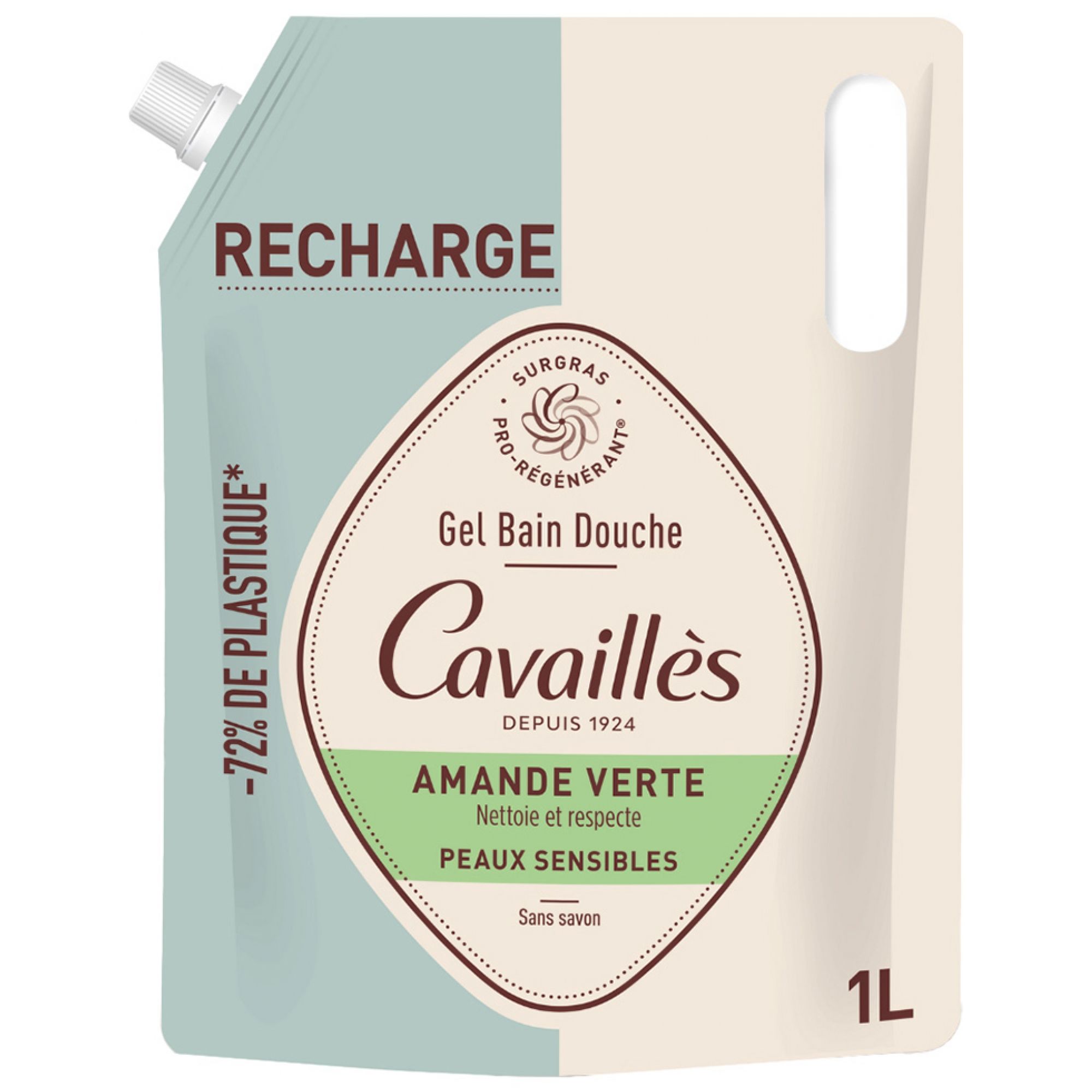 Cavaillès Green Almond Duschgel für empfindliche Haut Eco-Nachfüllpackung 18x8,2x24,5 cm
