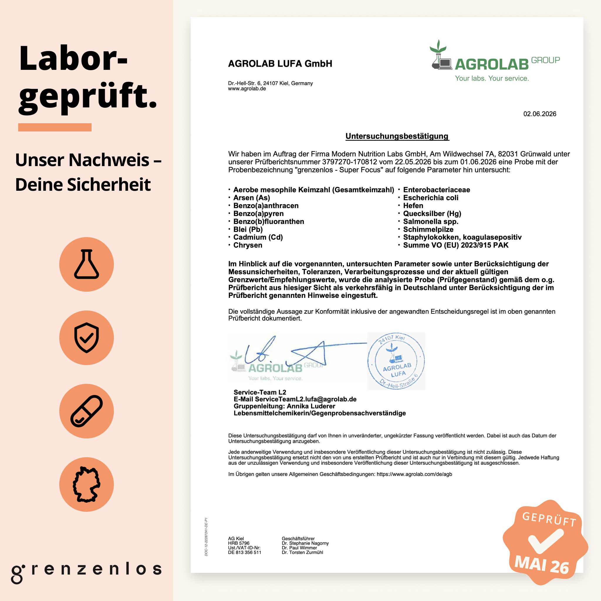 grenzenlos® SUPER FOCUS 13-in-1 Konzentration Komplex | Cholin, L-Tyrosin & Ginkgo | OHNE Koffein