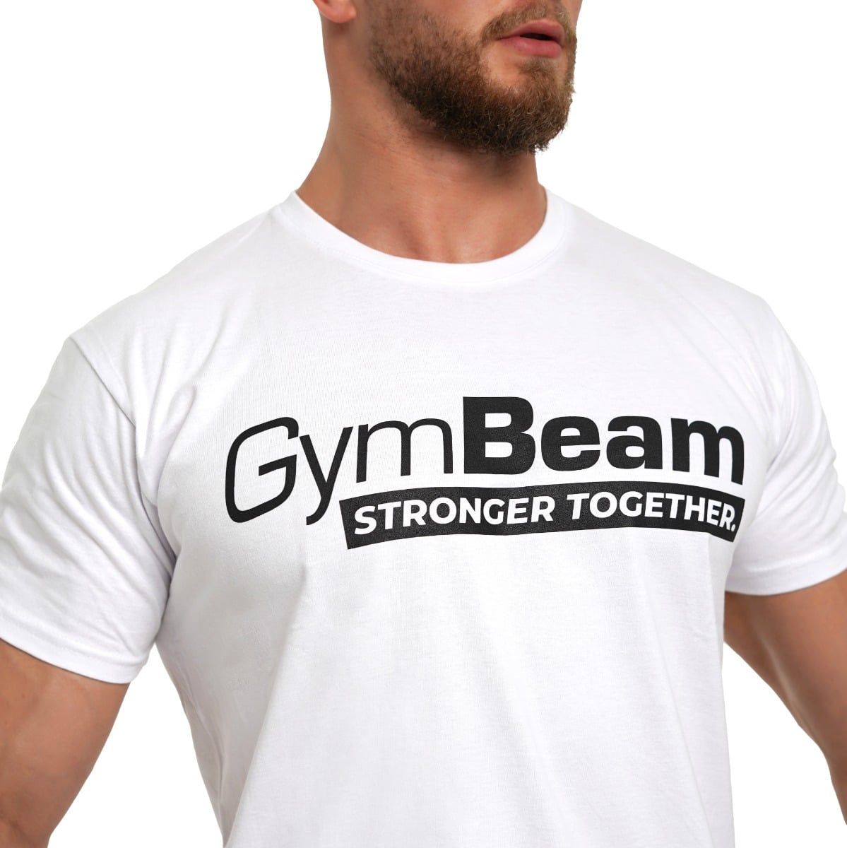 GymBeam T-Shirt Herren Regular Kurzarm Stronger Together Weiß