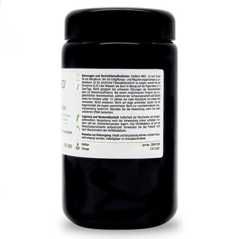 ZeoBent MED ultrafein, Zeolith-Bentonit-Mischung im Violettglas