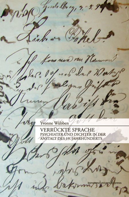 Buchcover mit handschriftlichen Notizen und dem Titel "Verrückte Sprache". Autorin: Yvonne Wübben.