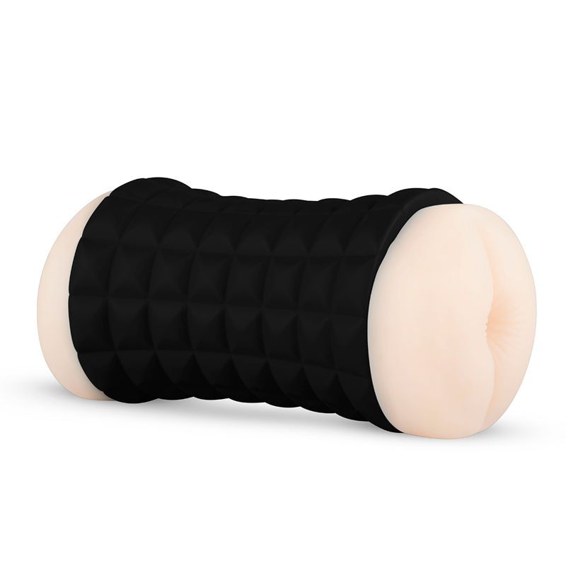 Masturbator, schwarz mit quadratischer Textur. Enden hautfarben.