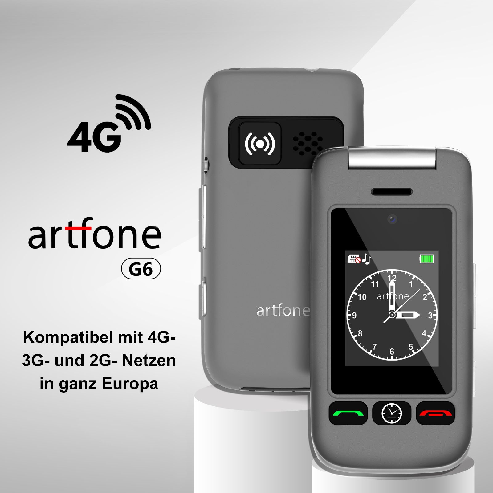 Artfone G6 4G Seniorenhandy | Klapphandy mit SOS-Taste, Kamera, 2,4"+ Außendisplay Ladestation