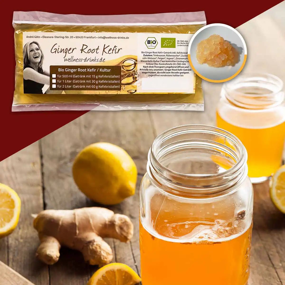 WELLNESS DRINKS Bio-Ginger Root Kefir mit vitalen Kefirkristallen