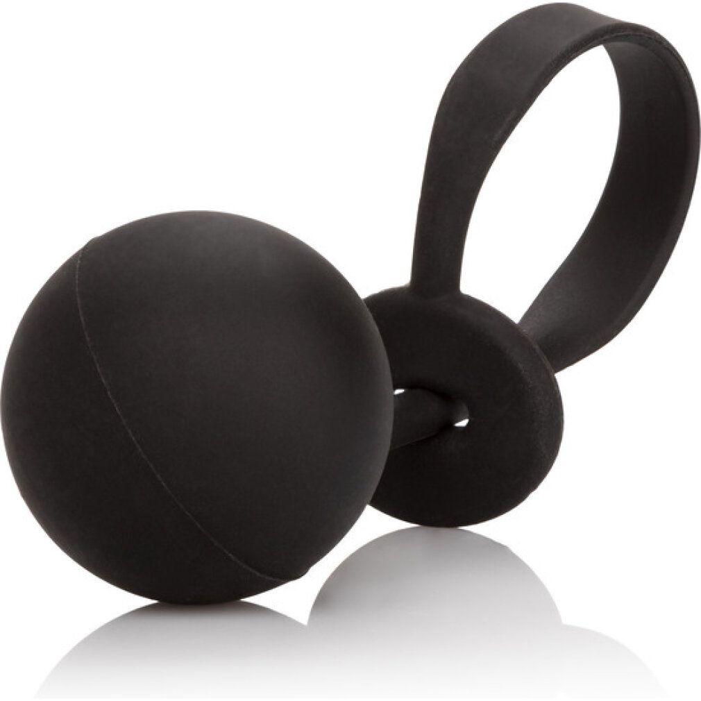 Schwarzes Produkt mit Kugel und Ring. Das Produkt hat eine runde Form.