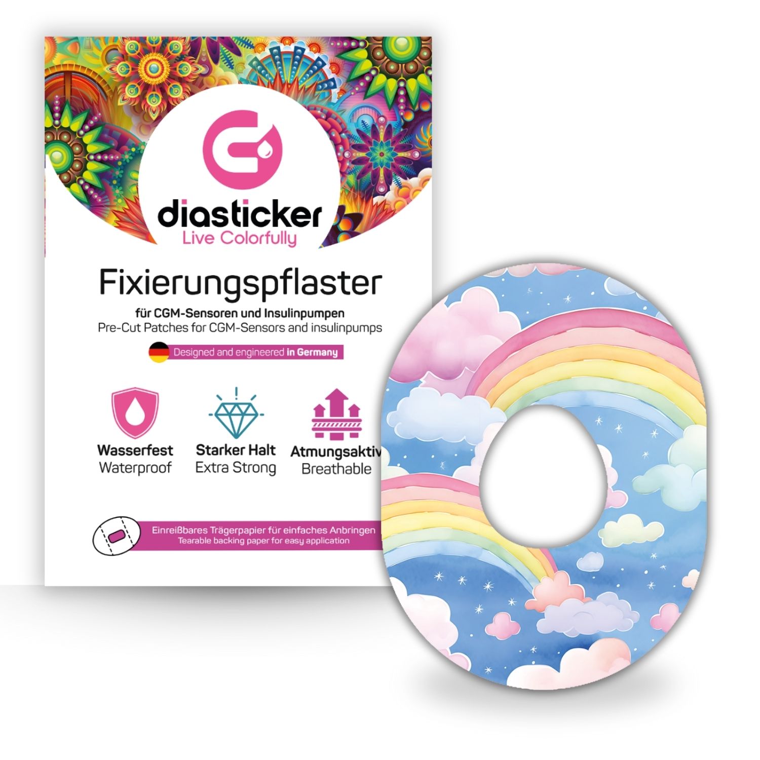 Diasticker® Dexcom G7 Fixiertapes 'Rainbow Clouds' 5 St