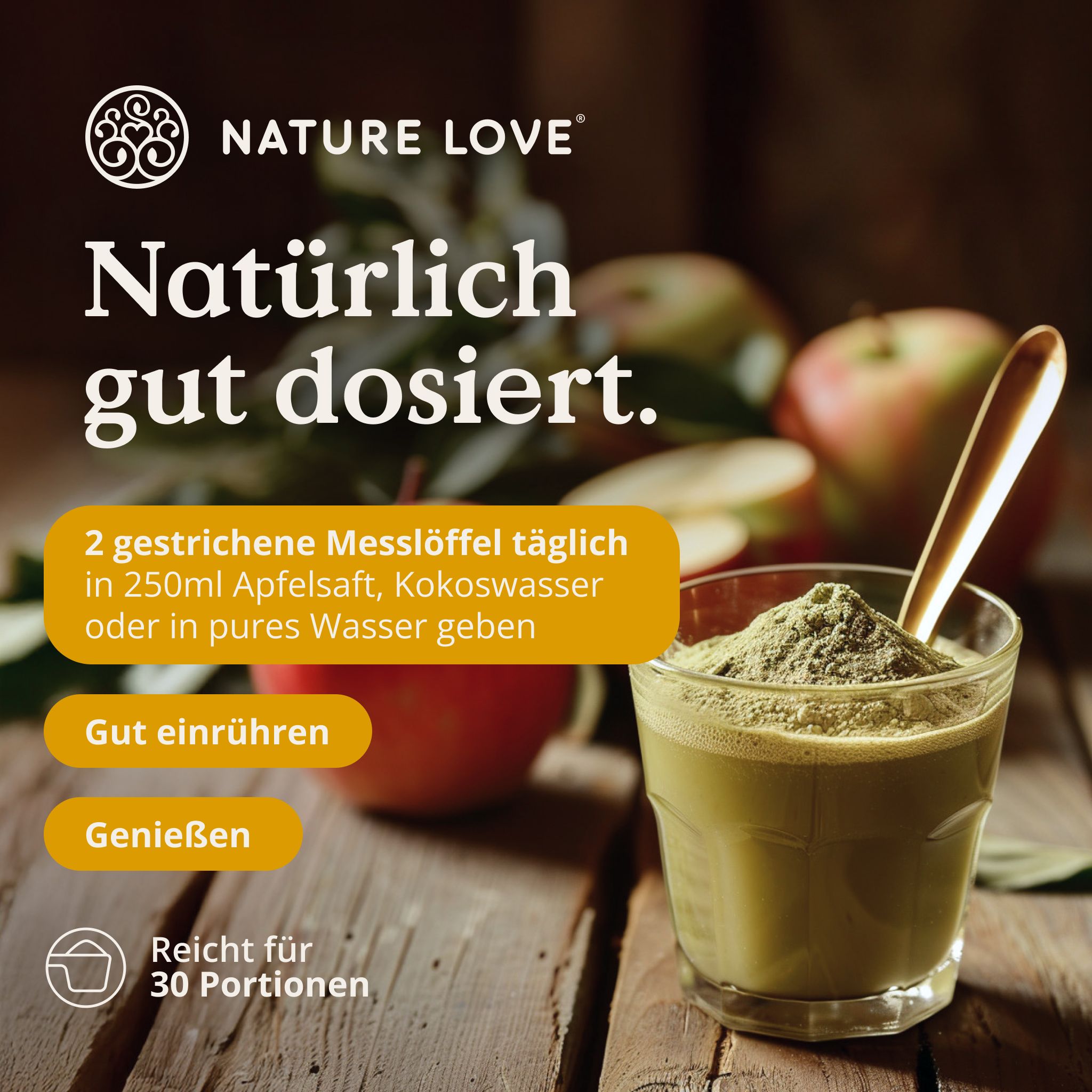 NATURE LOVE® Green Superfood - 15 Superfoods & 2 Vitalpilze - mit Gerstengras, Spirulina & Moringa