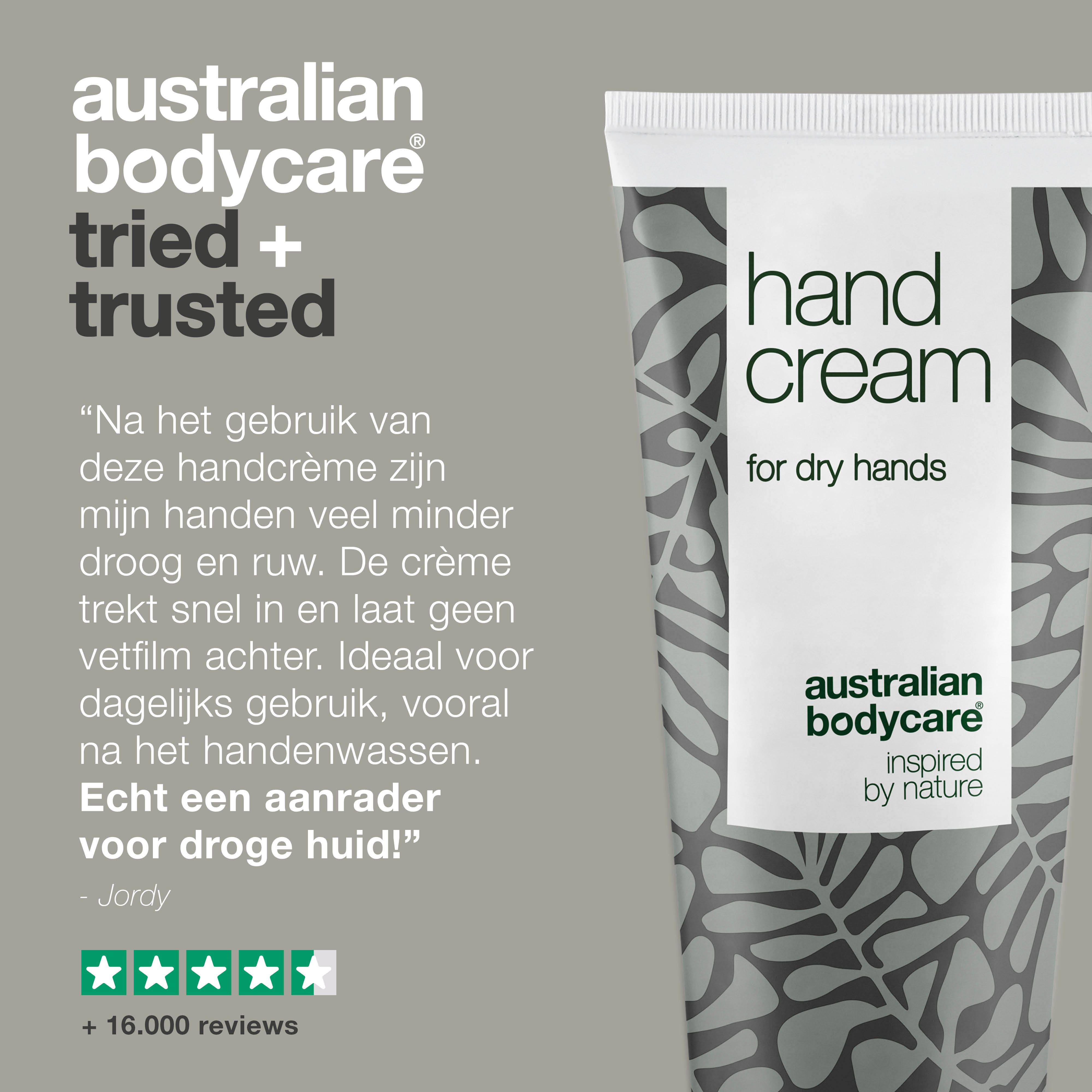 Meerdere personen met producten en logo 'Australian Bodycare'.