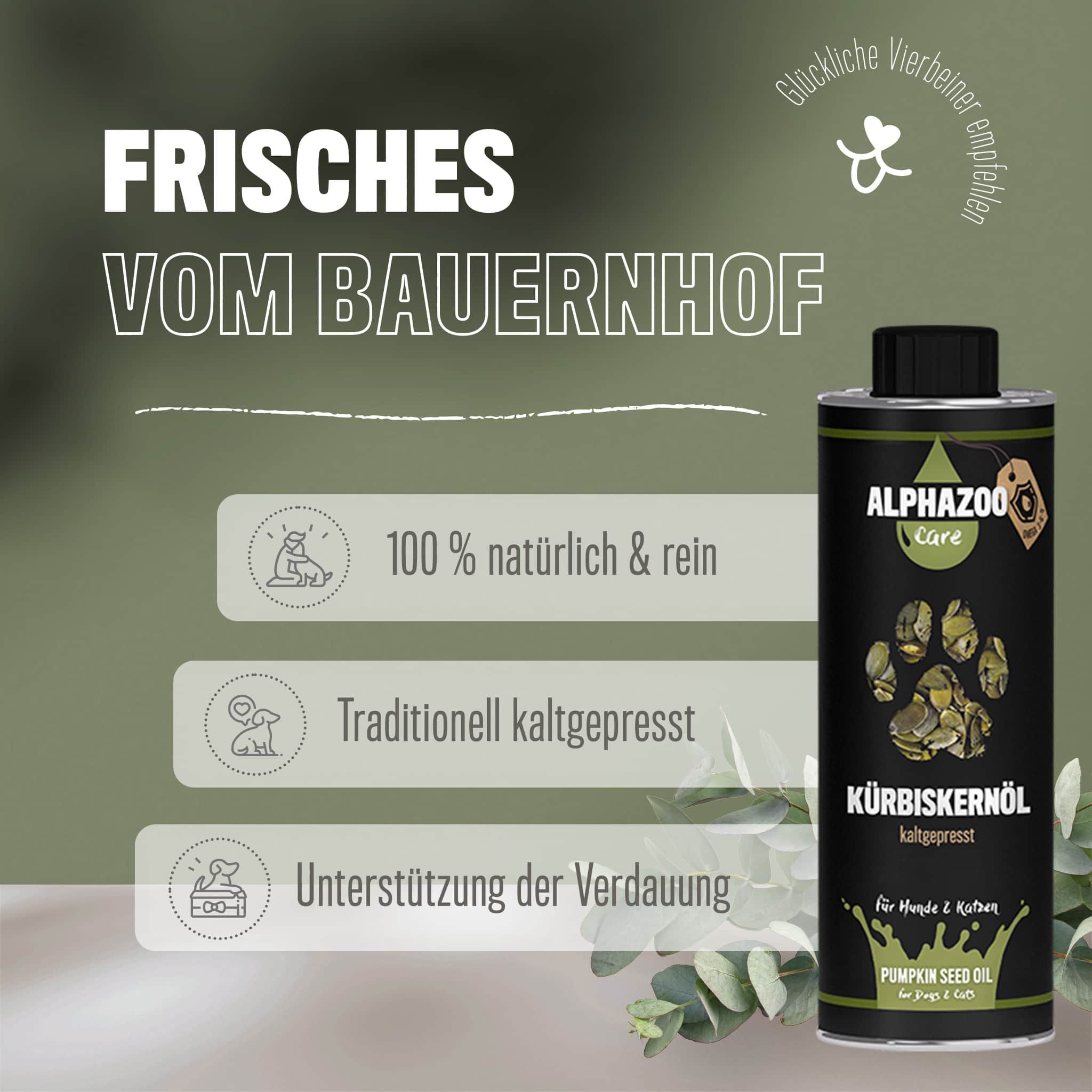 Alphazoo Premium Kürbiskernöl für Hunde und Katzen 500 ml Öl