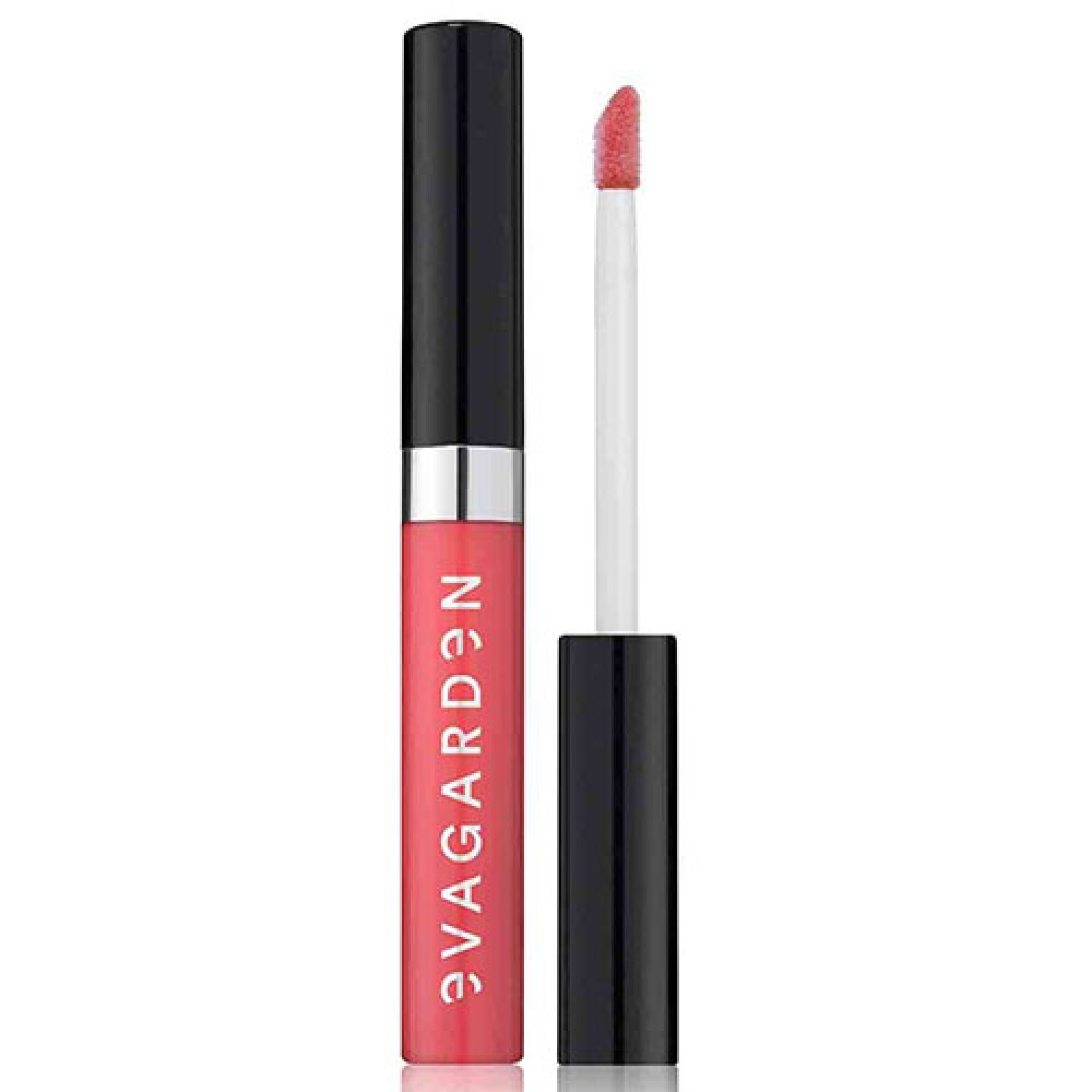 Lippen-Lip Fluid, rosa Farbton, schwarzer Deckel, weißer Applikator. Schriftzug: EVAGARDEN.