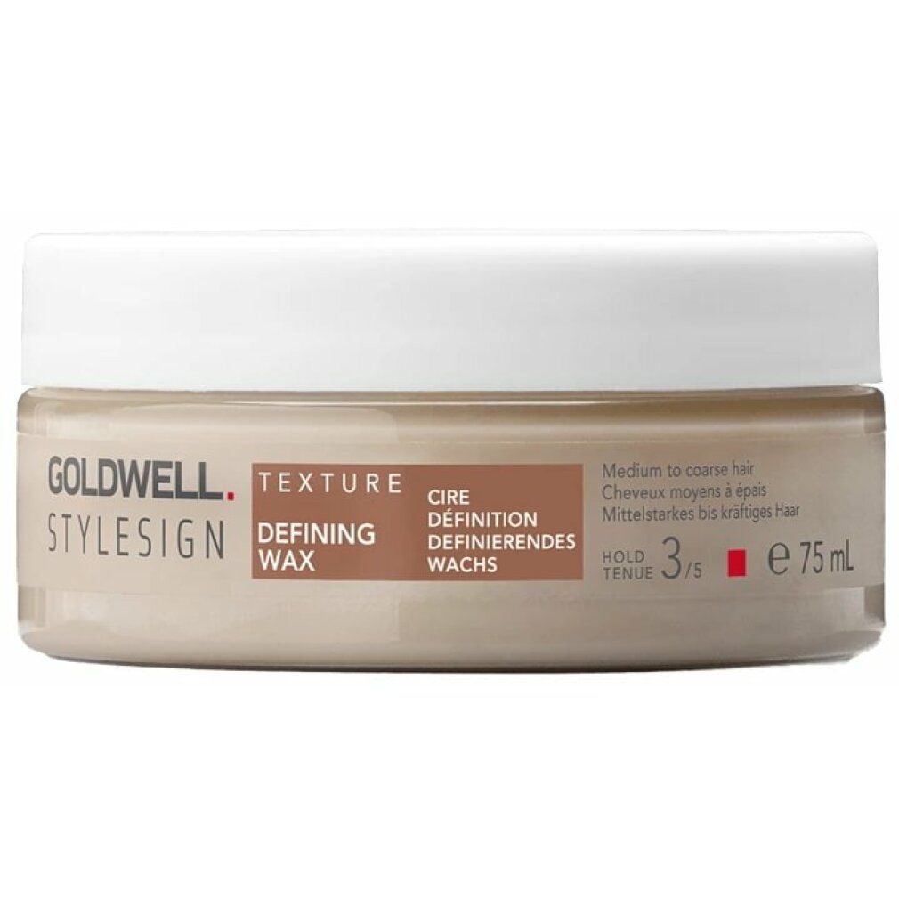 Goldwell Stylesign Texture Definierendes Wachs. Beige Dose mit weißem Deckel. Produktbezeichnung und Informationen auf der Dose.