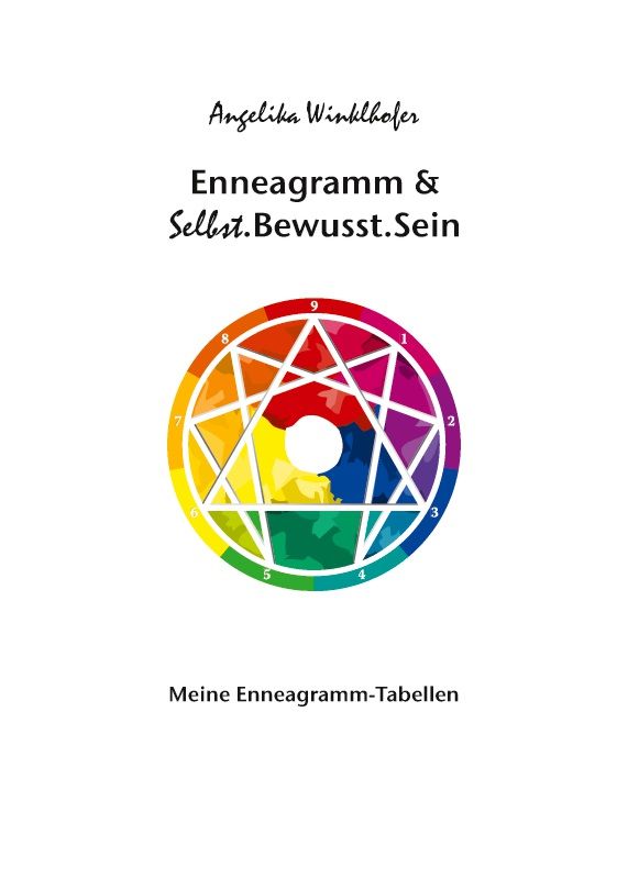 Buchcover mit Titel: Enneagramm & Selbst.Bewusst.Sein. Autorin: Angelika Winklhofer. Farbiges Enneagramm-Diagramm.