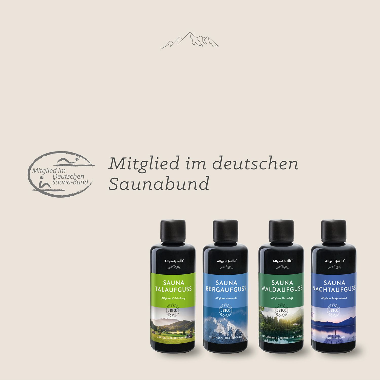 Allgäuquelle Bio Saunaaufguss Geschenkset Aufgussmittel Eukalyptus, Latschenkiefer, Zirbe