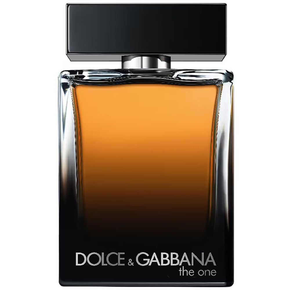 Dolce & Gabbana The One For Men EdP Nat. Spray. Rechteckiger Flakon mit schwarzem Deckel. Logo und Produktbezeichnung sichtbar.