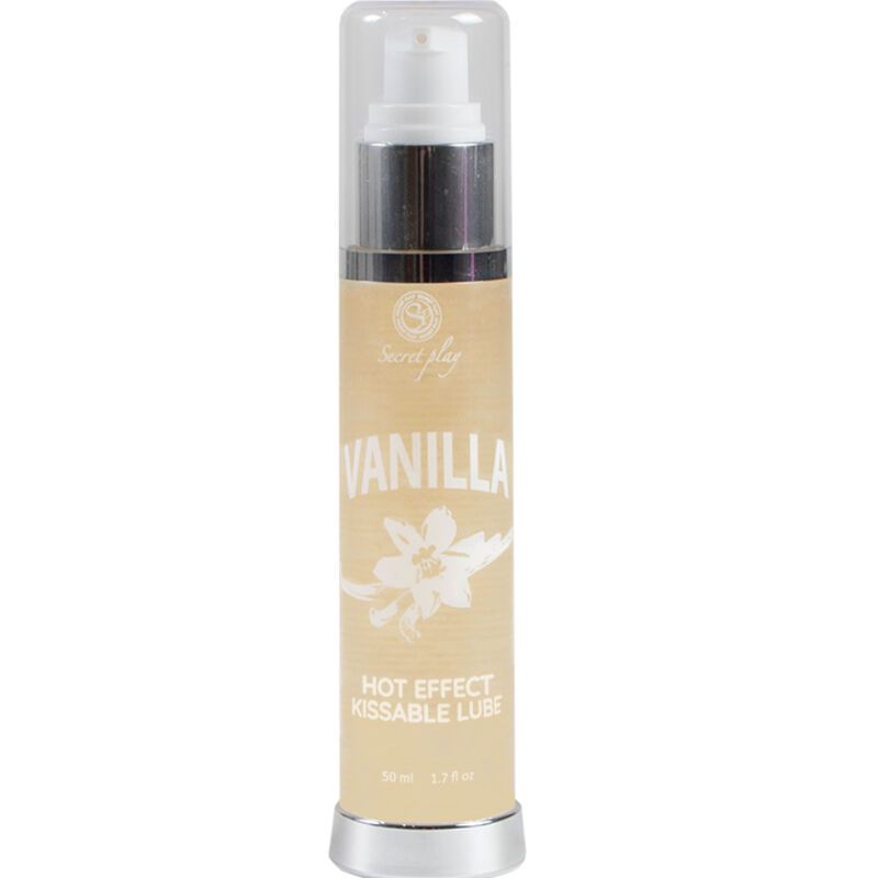 Gleitmittel-Flasche mit Dosierpumpe. Aufschrift: VANILLA, HOT EFFECT KISSABLE LUBE.