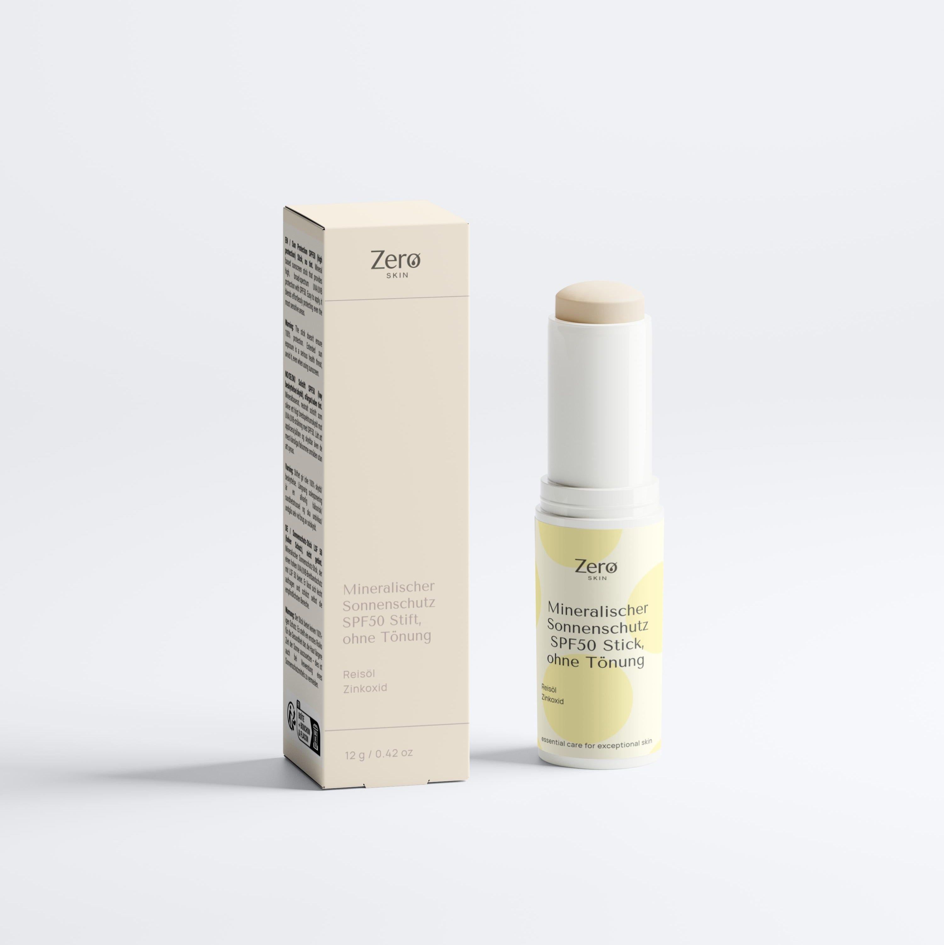 Zero Skin Mineralischer Sonnenschutz SPF50 Stift, ohne Tönung, schützend und pflegend