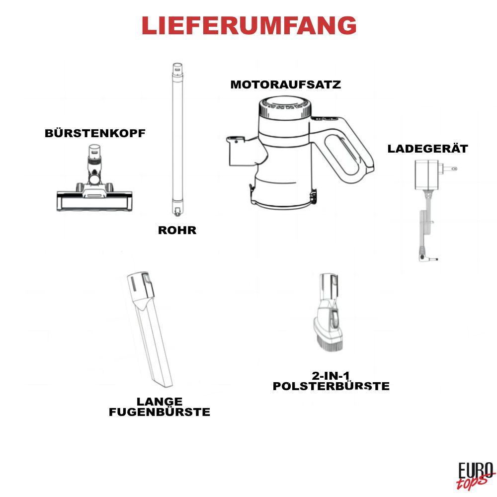 EUROtops Akku-Zyklon-Staubsauger, Kabellos, mit HEPA-Filter, Weiß