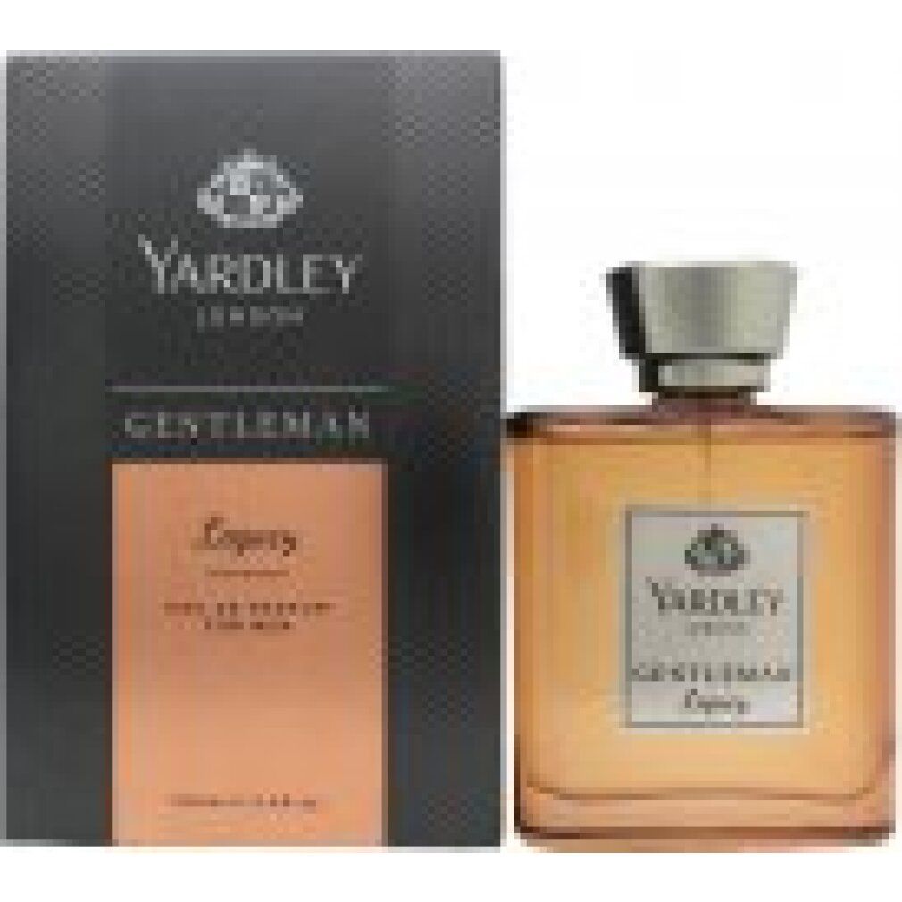 Flakon und Schachtel. Flakon quadratisch, bernsteinfarben. Schachtel schwarz mit Logo und Produktbezeichnung. "Legacy" und "Eau de Toilette".