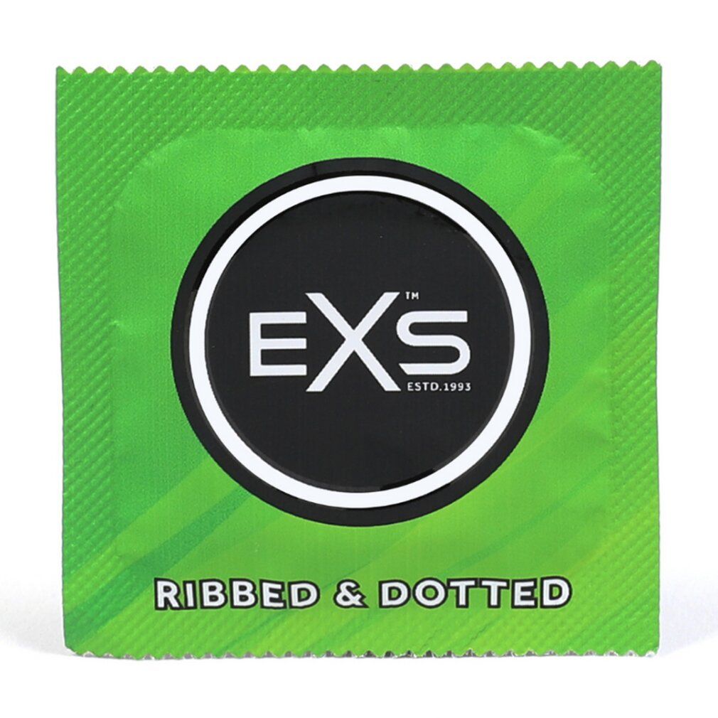 Einzelverpackung eines EXS Ribbed & Dotted Kondoms.