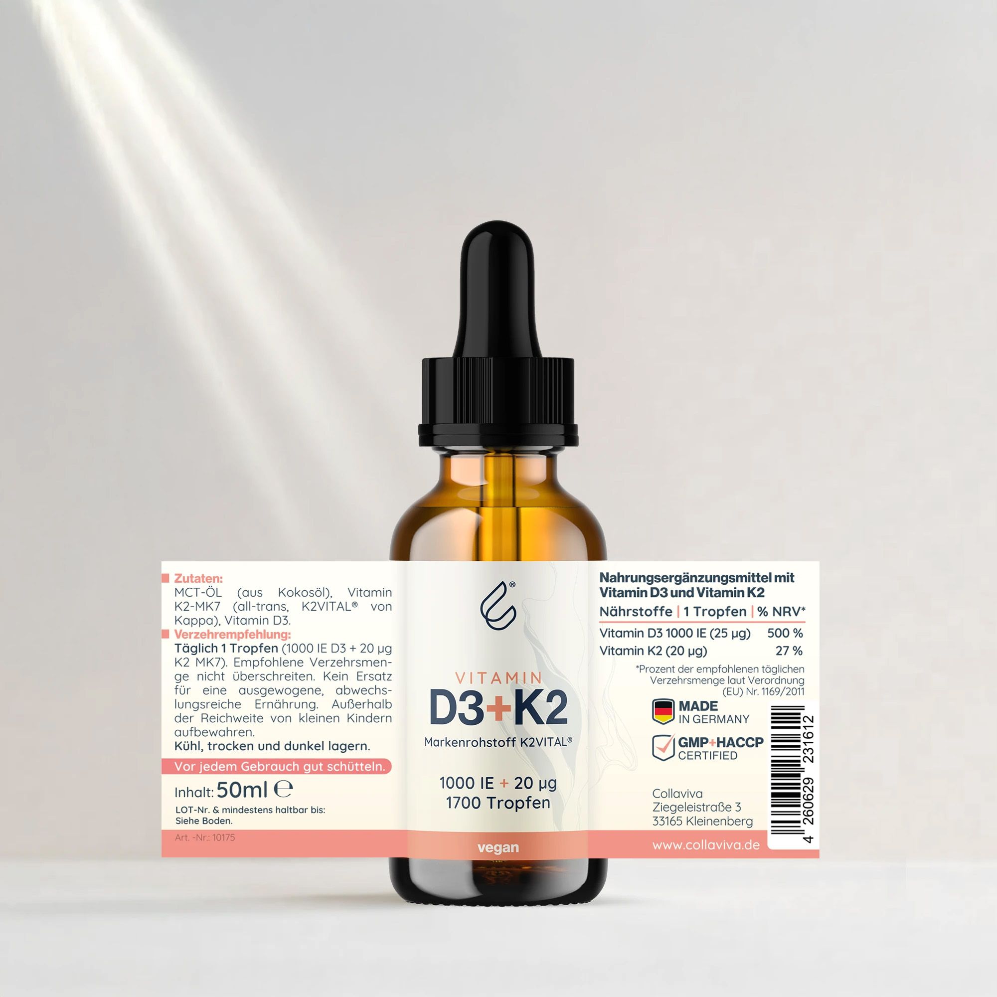Vitamin D3 + K2 MK7 all trans 1.000ie + 20ug 1700 Tropfen Liquid
