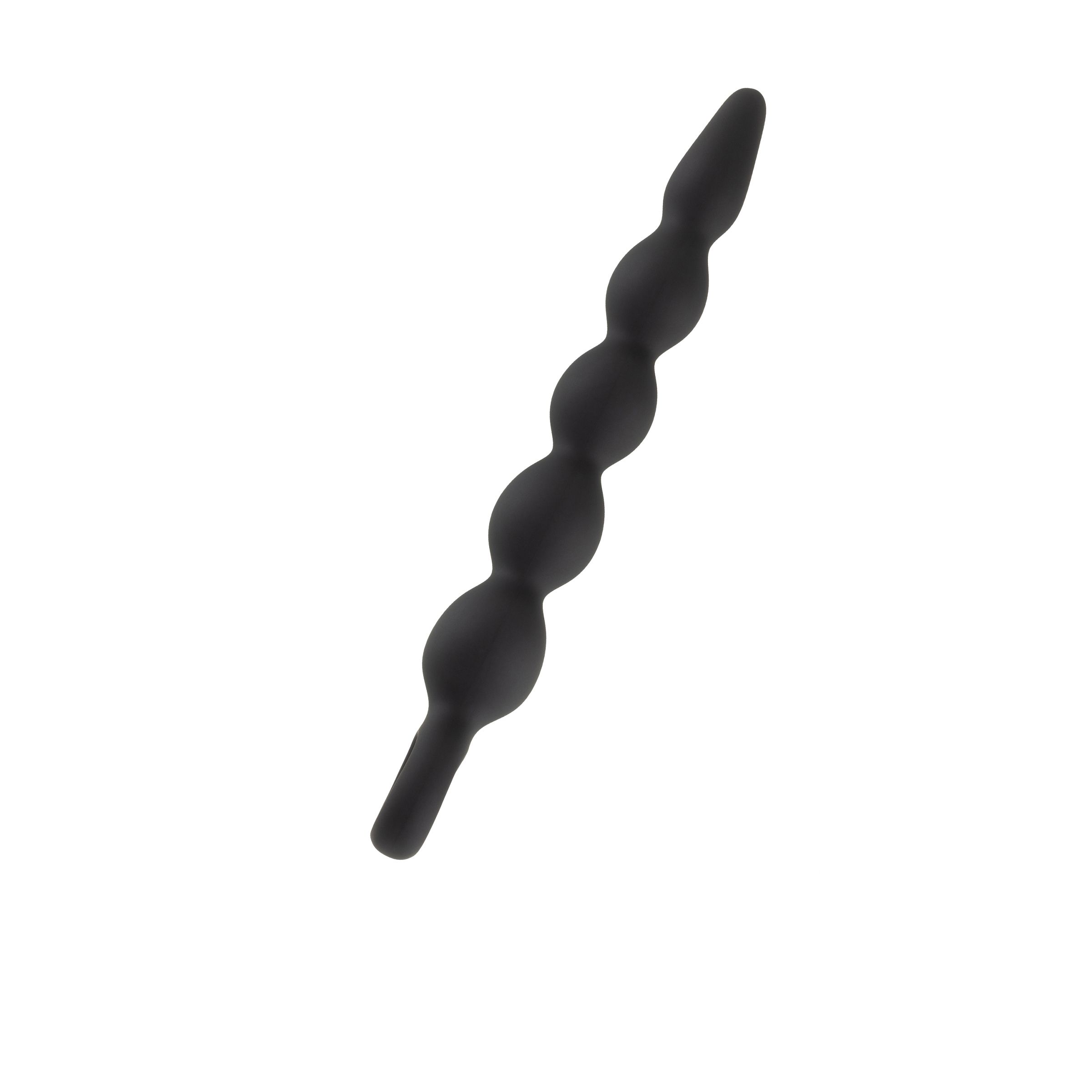 Schwarzes Wellness-Produkt mit länglicher Form, bestehend aus vier kugelförmigen Elementen.