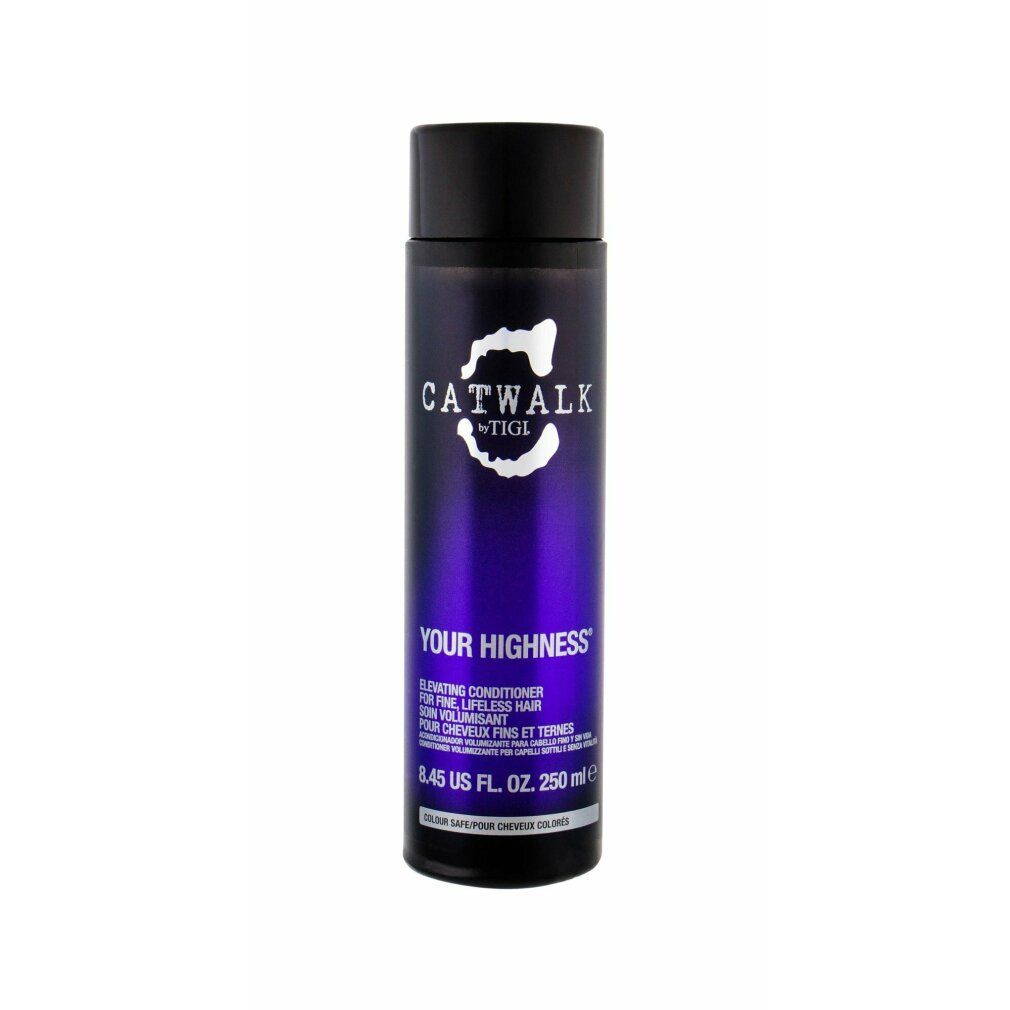 Flasche mit schwarzem Deckel. Aufschrift: CATWALK by TIGI, YOUR HIGHNESS. Inhalt: 250 ml.