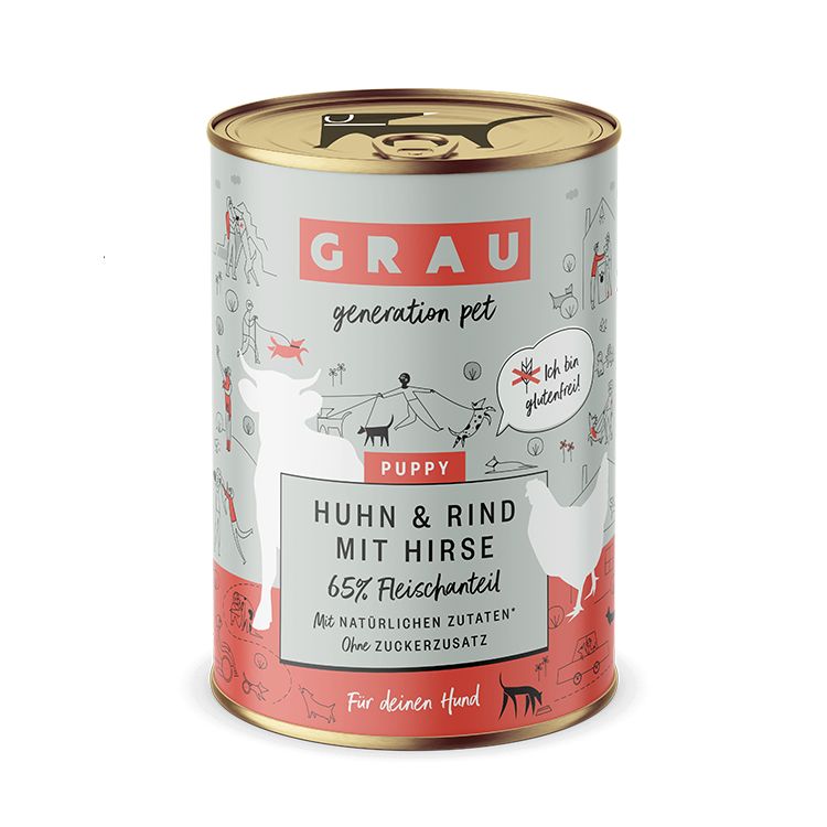 Grau Hund Puppy Huhn & Rind mit Hirse 6x400 g Futter
