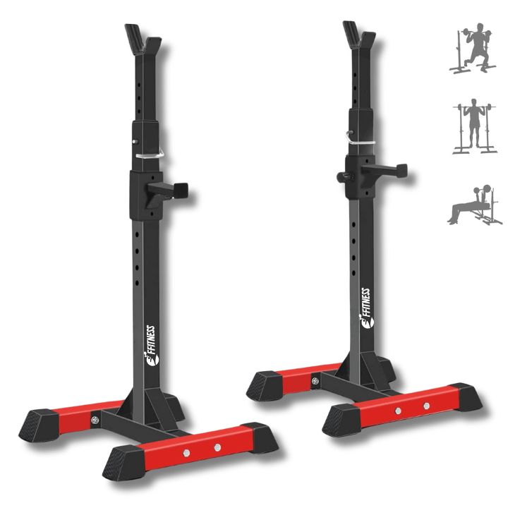 FFitness COPPIA RASTRELLIERE SQUAT RACK PORTABILANCIERE PESI MULTIFUNZIONE IN ACCIAIO