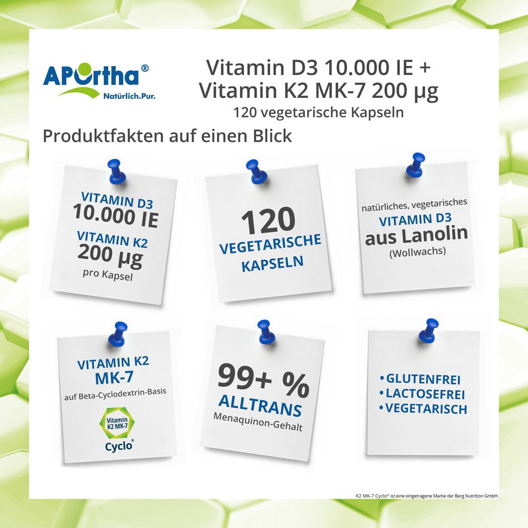 APOrtha® Vitamin D3 10.000 IE + K2 Mk-7 Cyclo® 200 µg - Kapseln 120 St