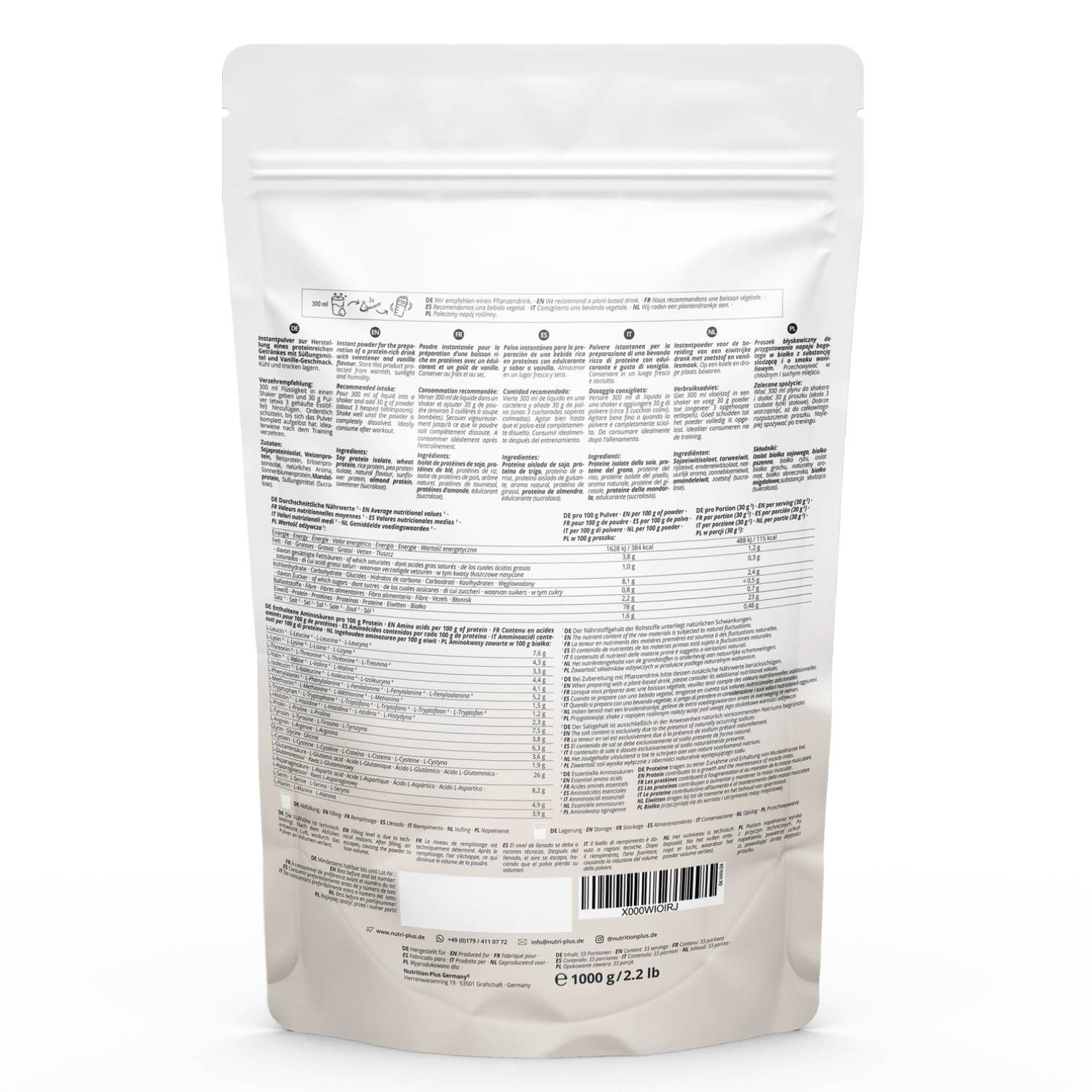 nutri+ 6K Eiweißpulver 1kg - Protein Shake ohne Whey