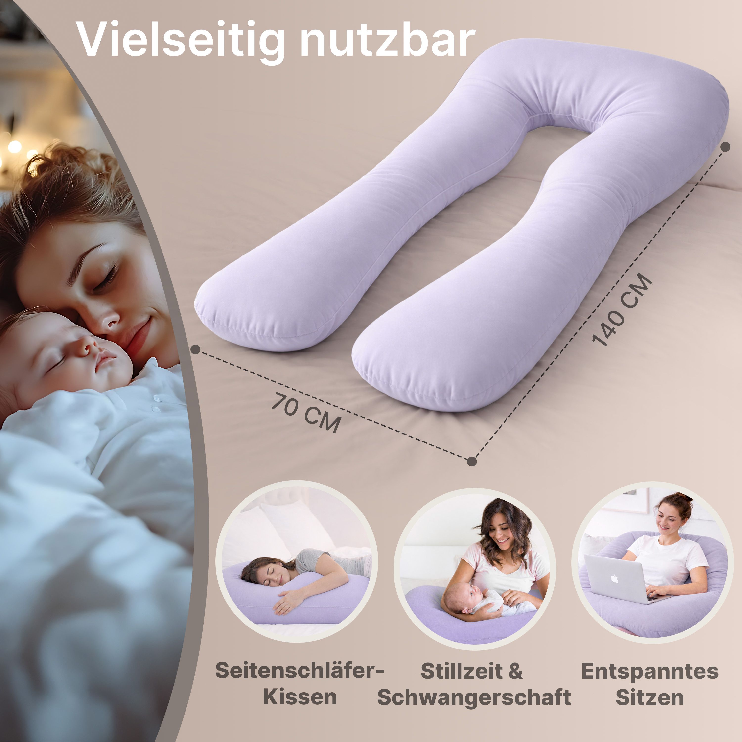 Multifunktions-Körperkissen mit Schlafmaske, Purple