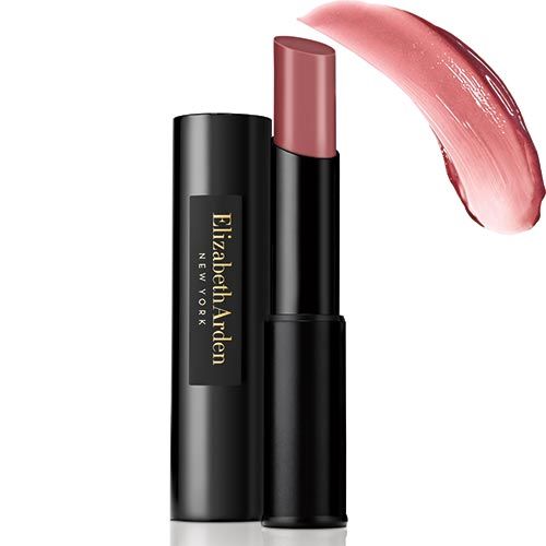 Lippenstift mit schwarzer Hülse und geöffneter Kappe. Daneben ein Farbabstrich in Rosa. Auf der Hülse steht "Elizabeth Arden New York".