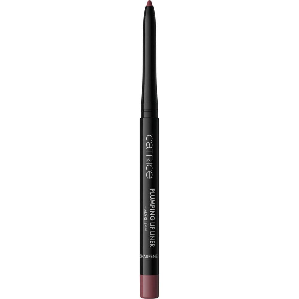 Catrice Lippenstift zum Volumenaufbau. Schwarzer Stift mit rosa Spitze. Produktname und Marke sichtbar.