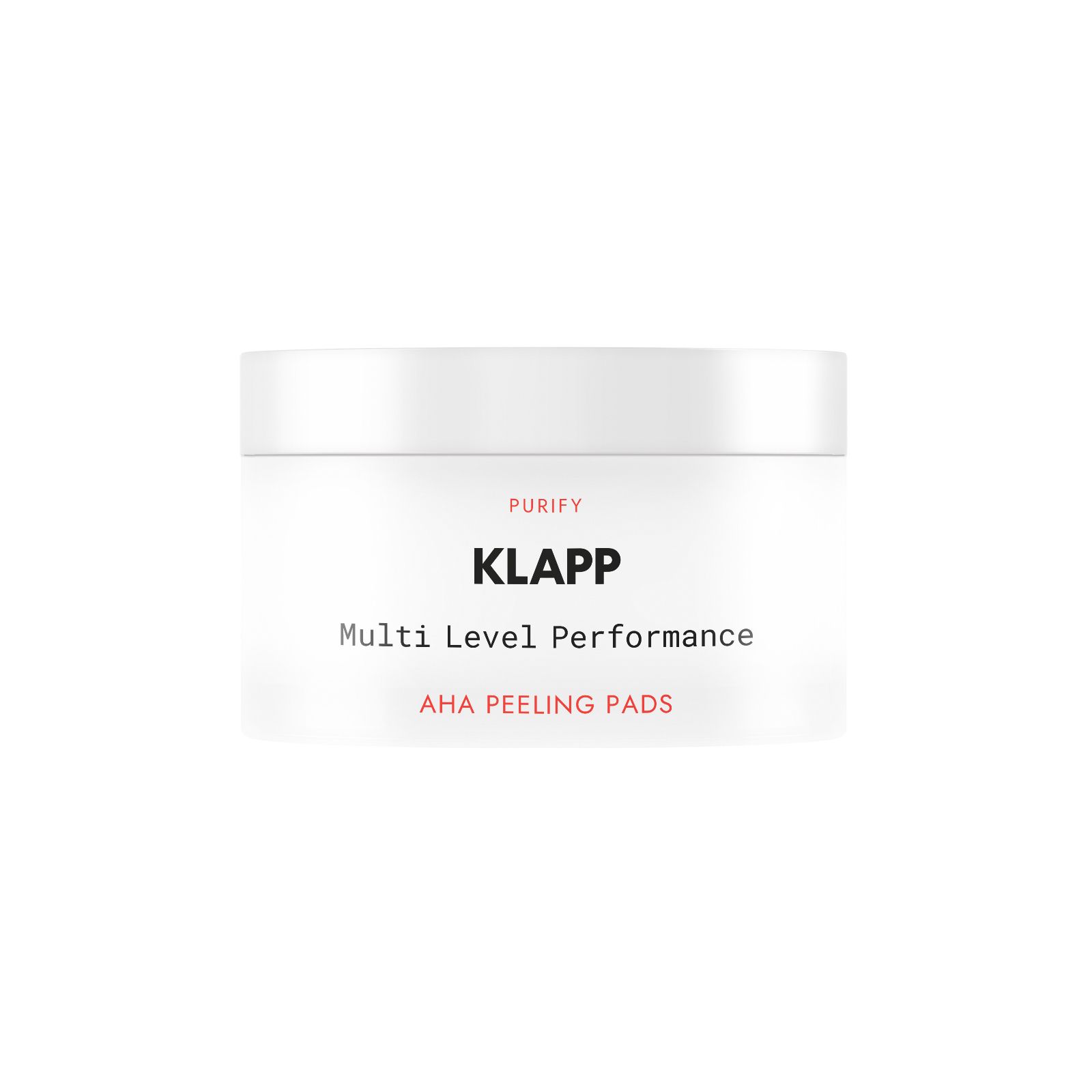 KLAPP AHA Peeling Pads in einem weißen Tiegel.