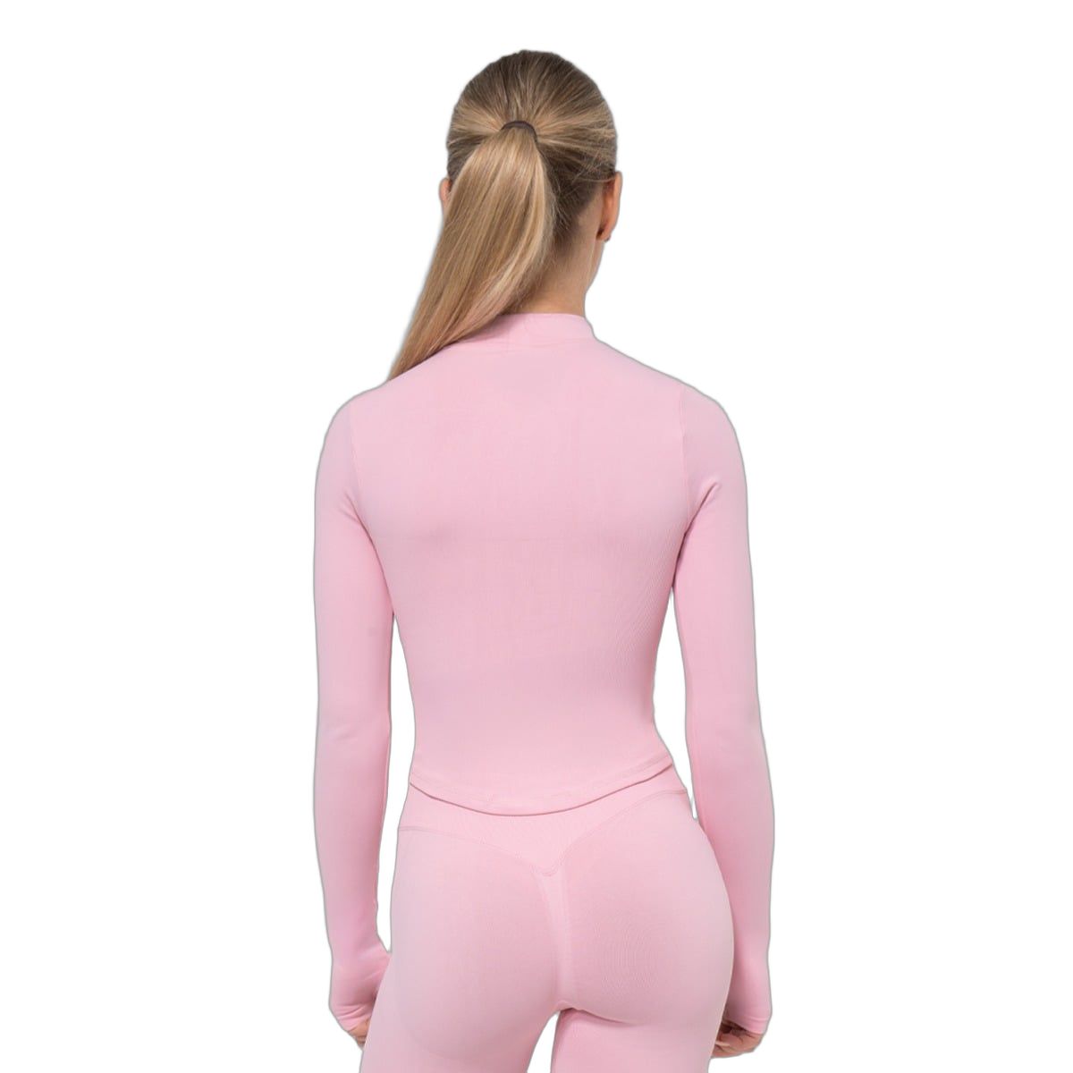 GymBeam Sport-Top Damen Slim-Fit Langarm mit Reißverschluss Baby Pink