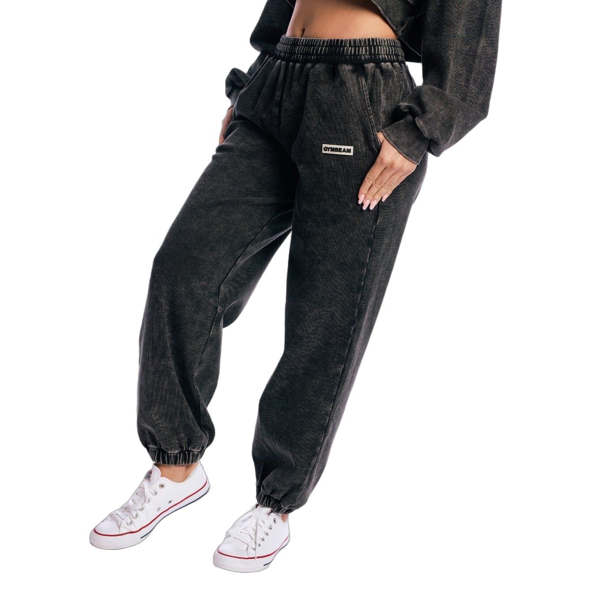 GymBeam Jogginghose Damen oversized mit hoher Taille Washed Black