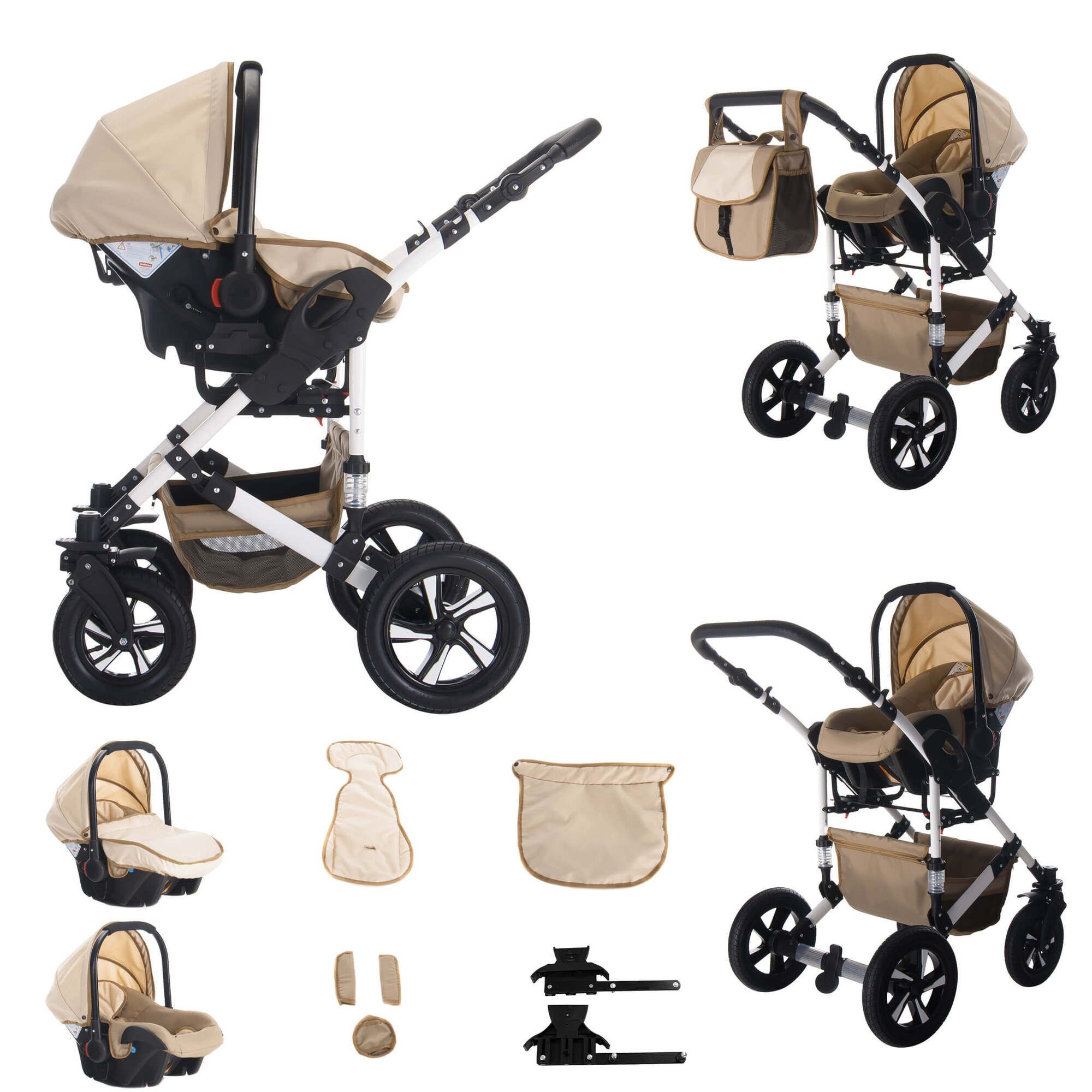 Bebebi Florida 3 in 1 Kinderwagen Set Luftreifen, Flocream