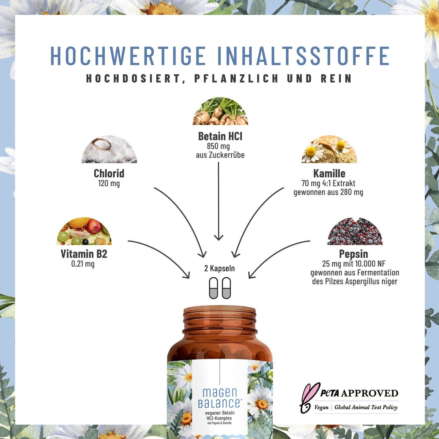 Betain HCI-Komplex mit Pepsin & Kamille - Magenbalance - NATURTREU®
